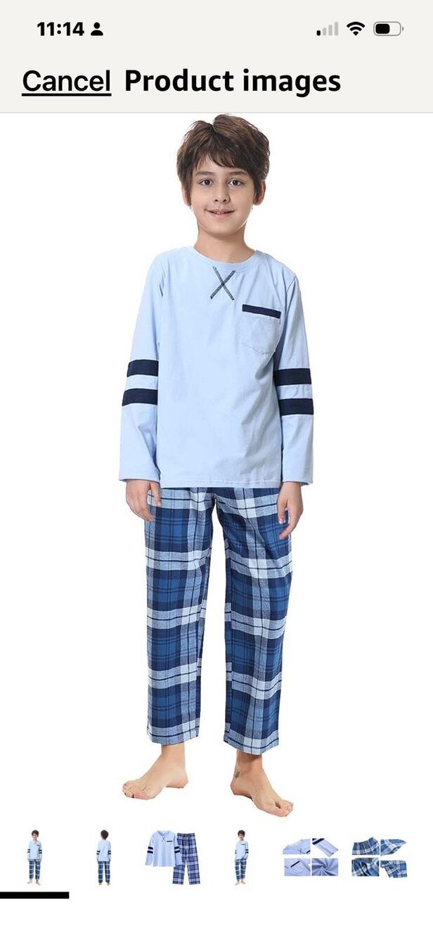 Leisure Boys Navy Tee Plaid Lounge Pajama Set 2pc Size M US